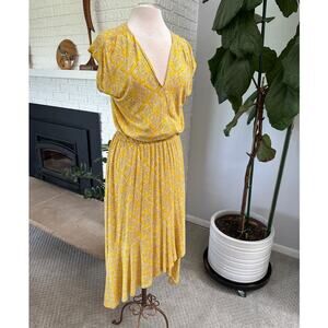 Maeve Anthropologie Yellow Geometric‎ Print Midi Dress Size M Boho Midi